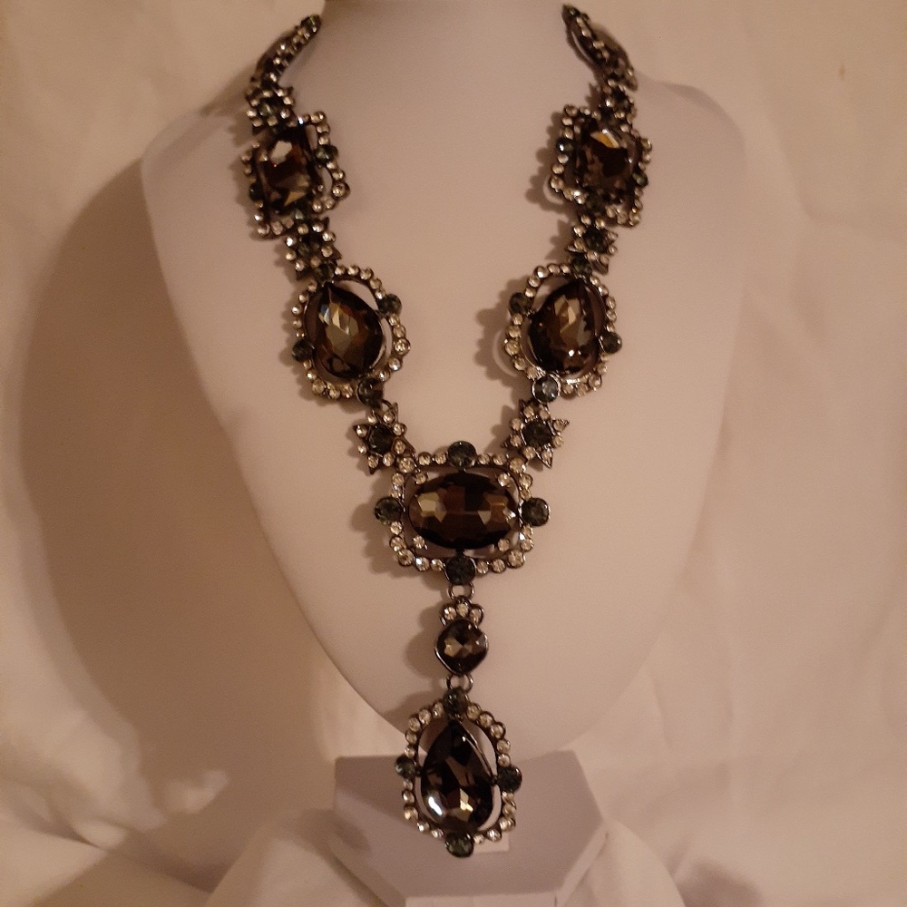 Signed Oscar de la Renta Grey Crystal Necklace